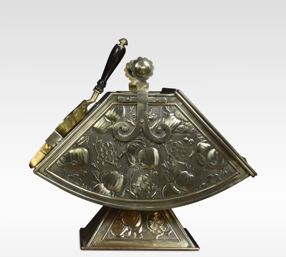 Arts and Crafts brass embossed coal scuttle View III