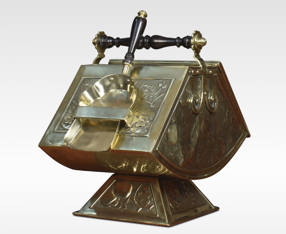 Arts and Crafts brass embossed coal scuttle View IV