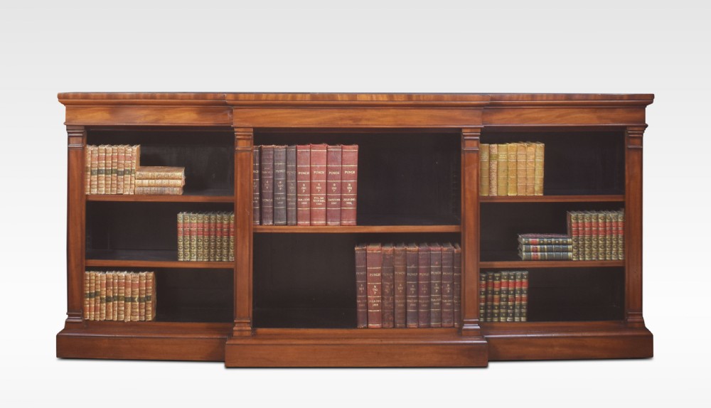 Large mahogany breakfront open bookcases