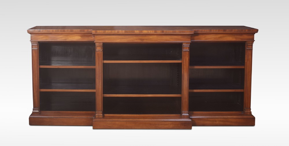 Large mahogany breakfront open bookcases View IV