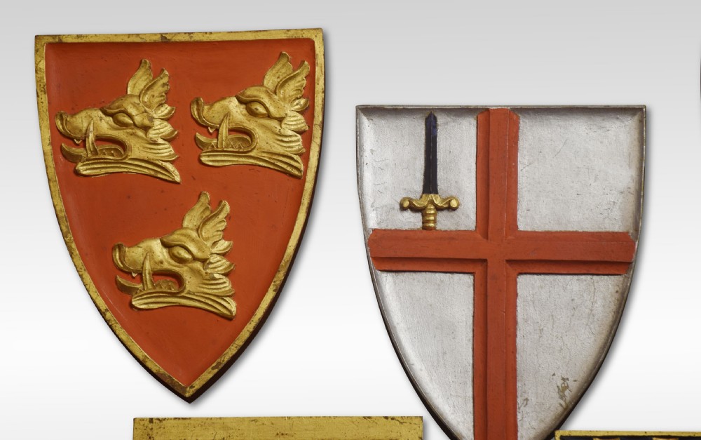 Five carved armorial plaques View III