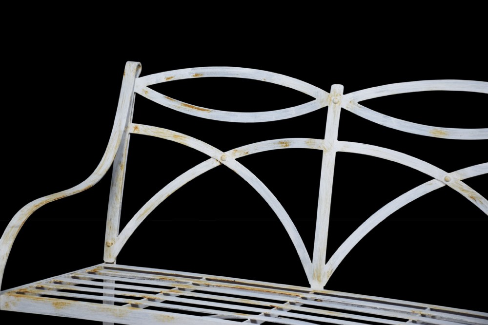 Pair of regency style white painted metal garden benches View III