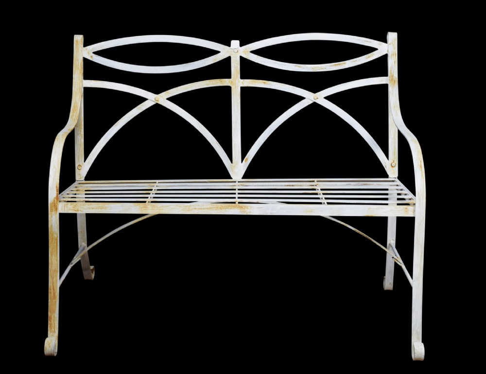 Pair of regency style white painted metal garden benches View V