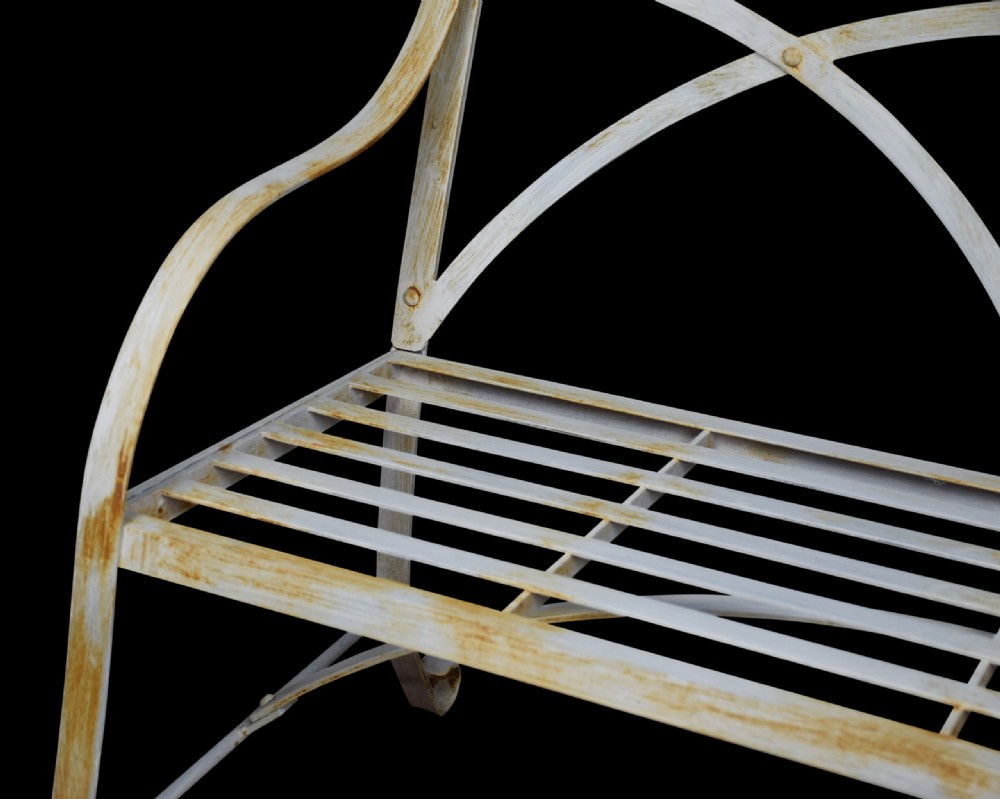 Pair of regency style white painted metal garden benches View VII