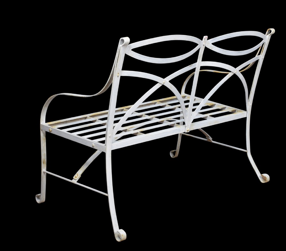 Pair of regency style white painted metal garden benches View VIII
