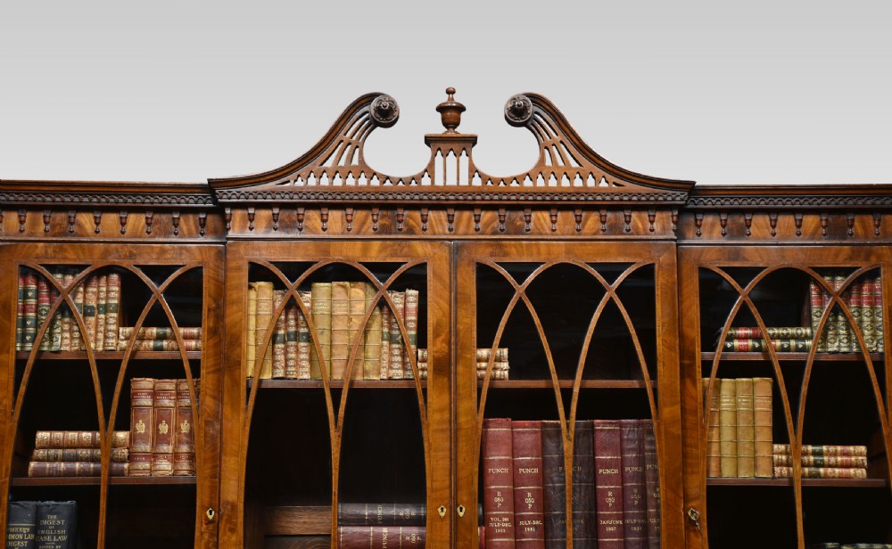George III style mahogany serpentine fronted bookcase View II