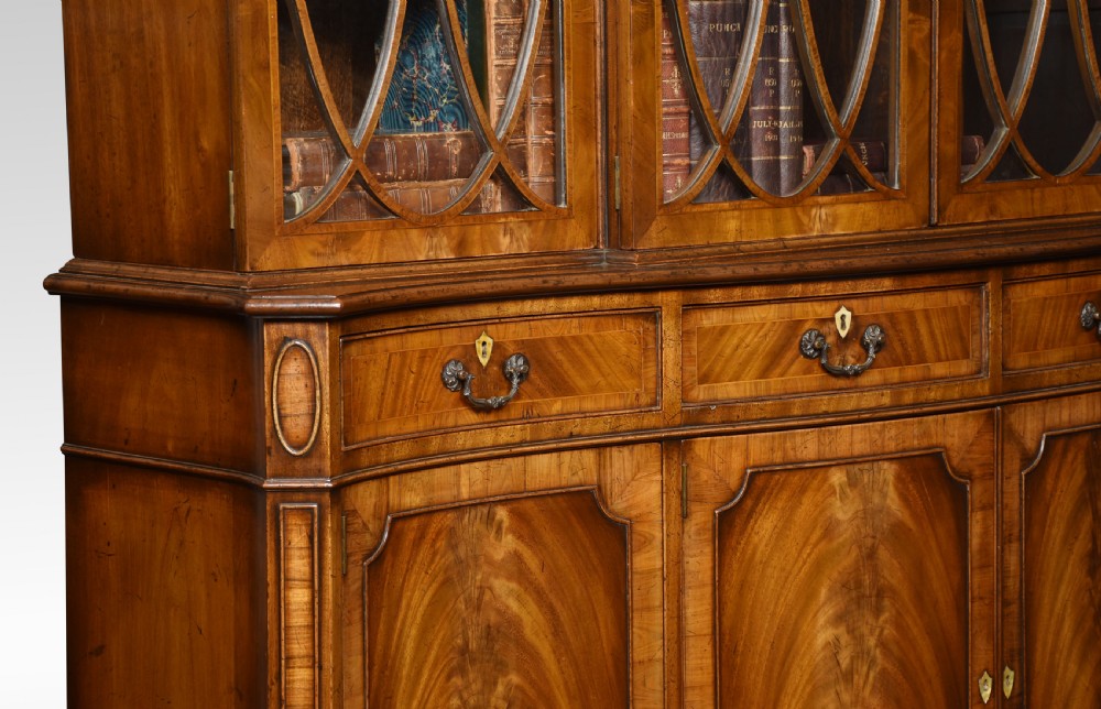 George III style mahogany serpentine fronted bookcase View III