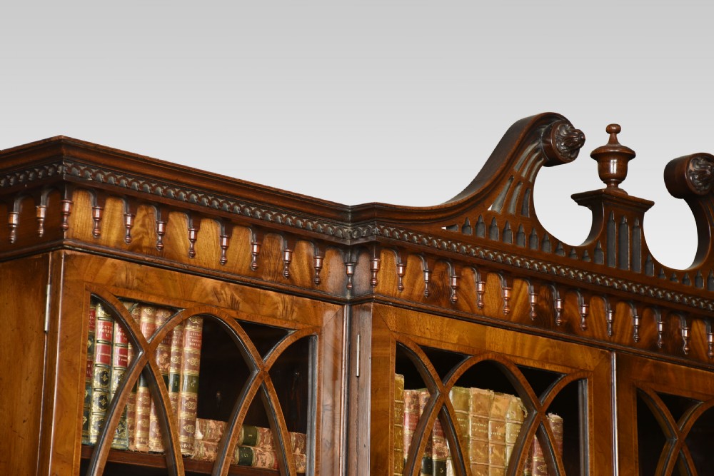George III style mahogany serpentine fronted bookcase View V