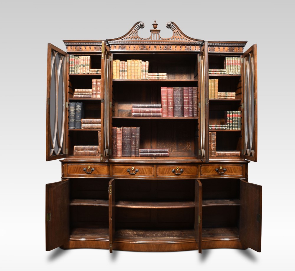 George III style mahogany serpentine fronted bookcase View VII