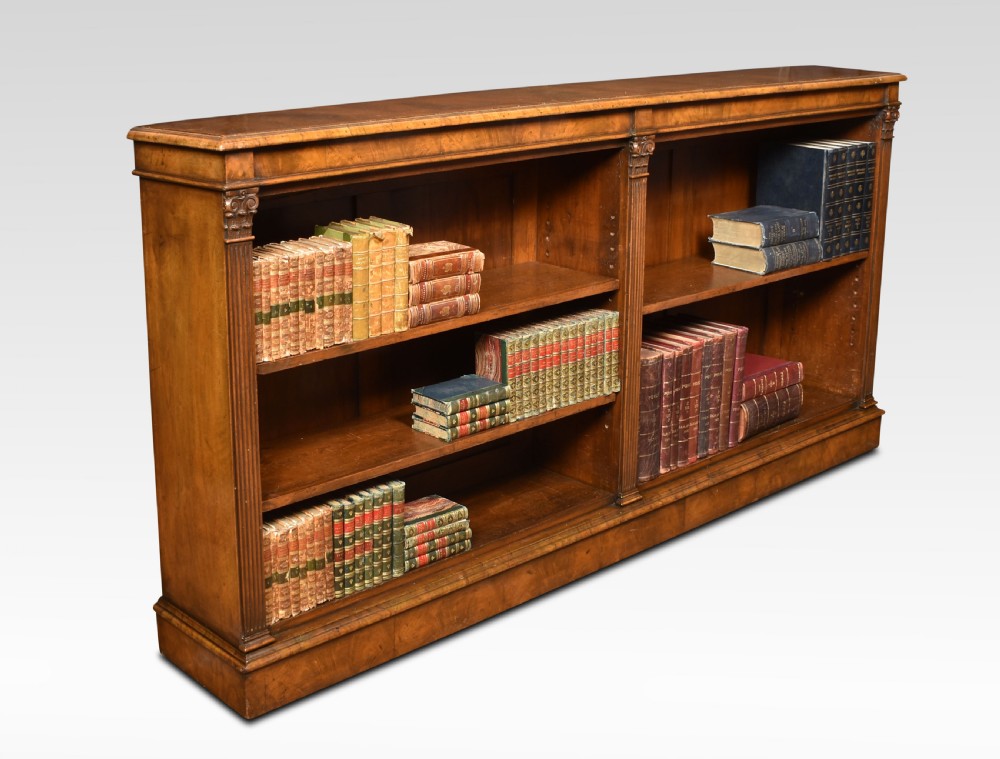 Large walnut dwarf open bookcase View II