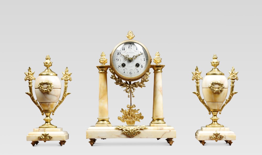 French Three-Piece Clock set J Pratt Paris