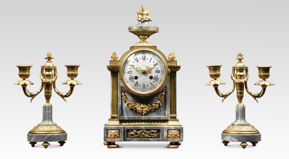 French Three-Piece Clock set Lemerle-Charpentier and Cie Paris