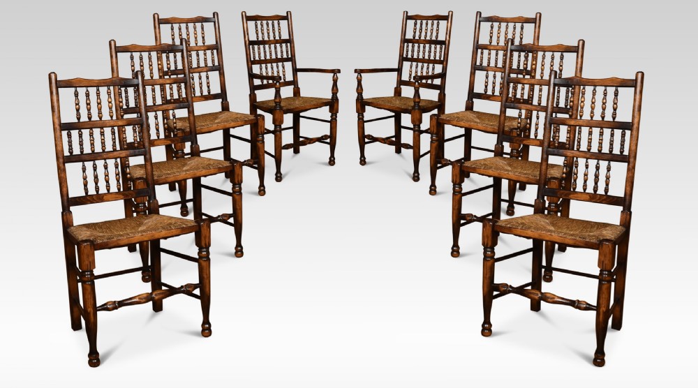 Set of eight ash spindle back chairs
