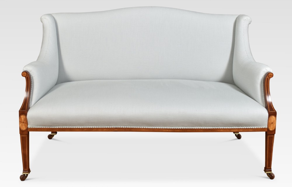 Sheraton revival mahogany inlaid settee View V