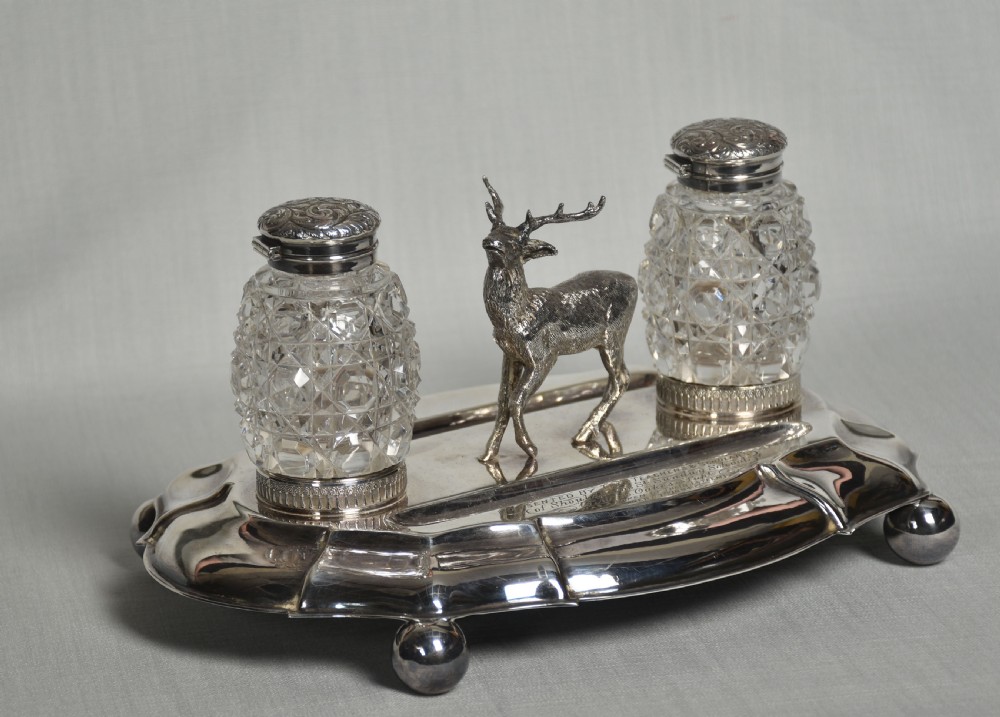 Silver plated oval desk stand