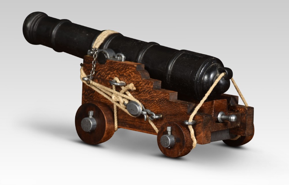 Large desk top model of a cast iron signal cannon View II