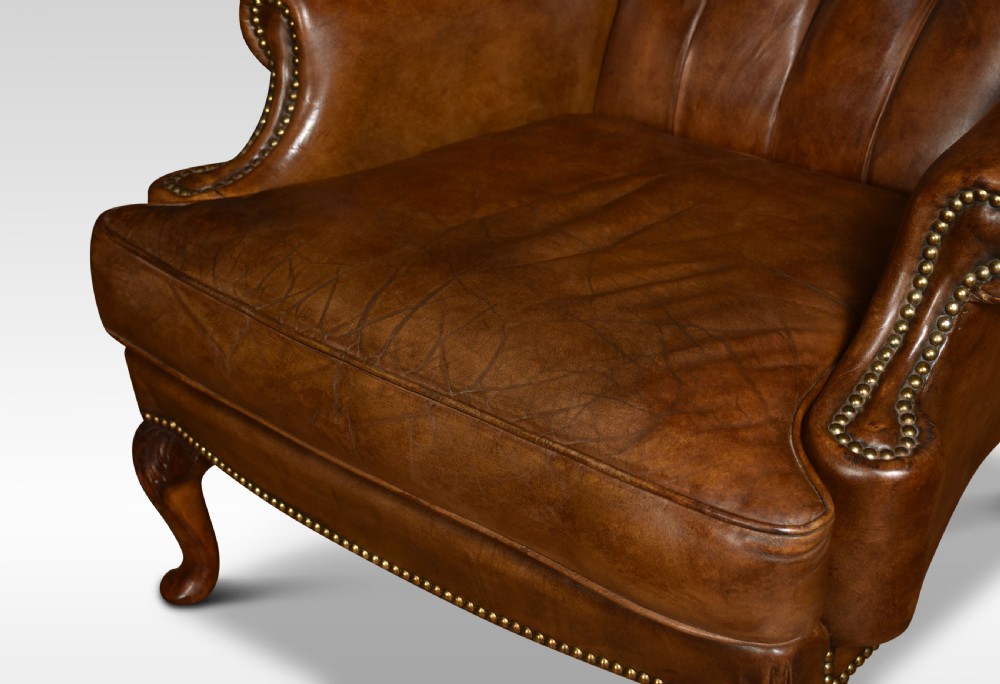 Georgian style leather wingback armchair View IX