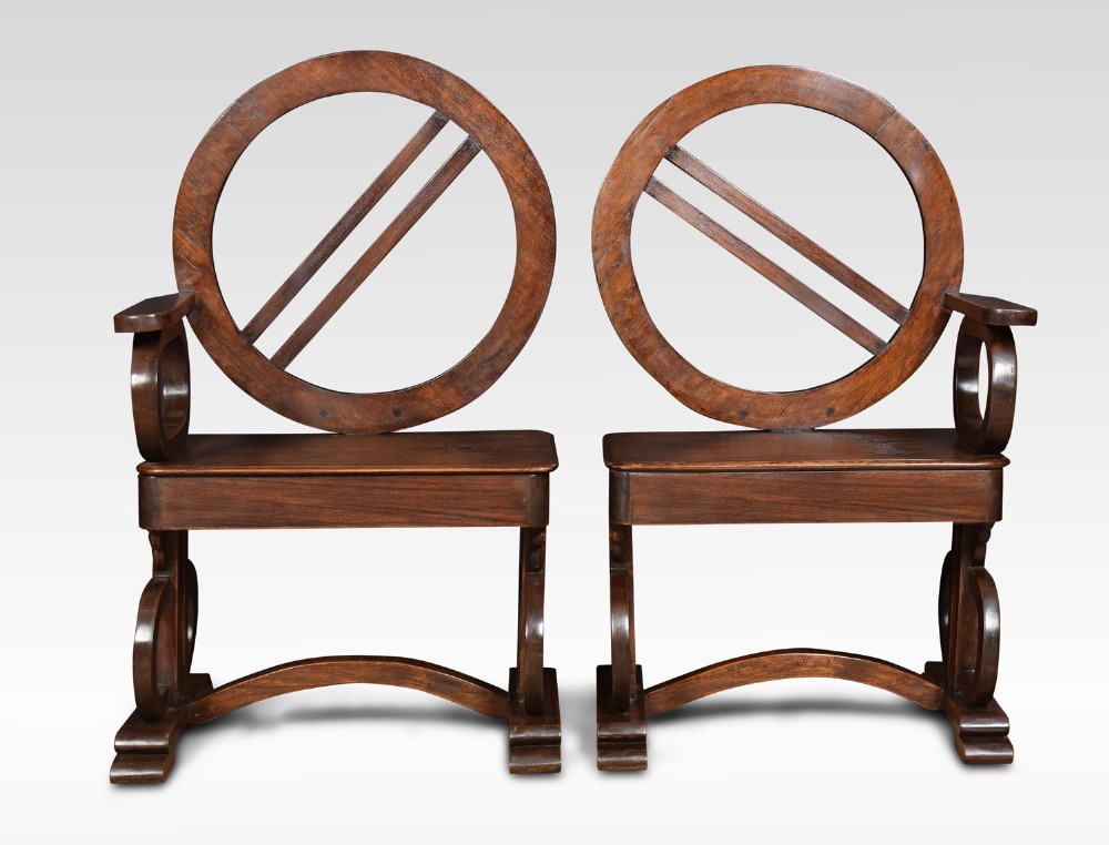 Pair of unusual oak hall chairs