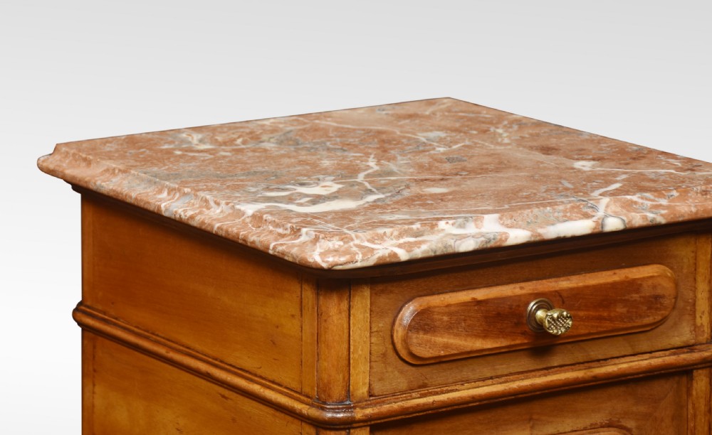 Pair of walnut marble top bedside cabinets View II