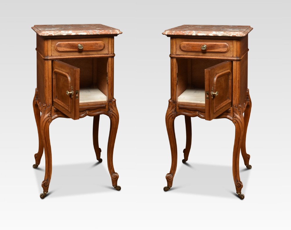 Pair of walnut marble top bedside cabinets View V