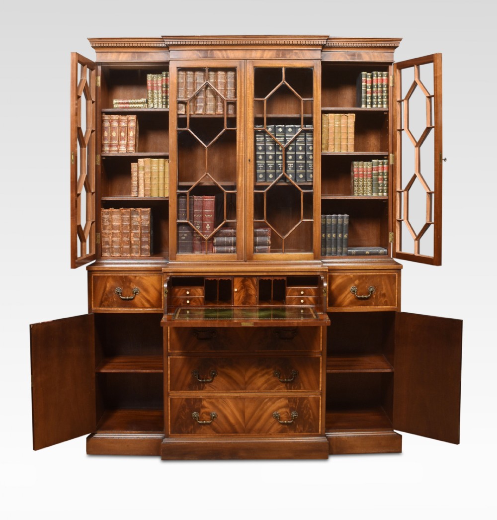 Mahogany breakfront secretaire bookcase View VI