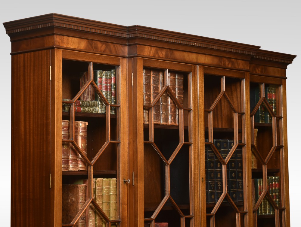 Mahogany breakfront secretaire bookcase View VIII