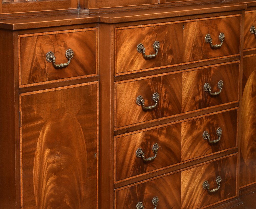 Mahogany breakfront secretaire bookcase View IX