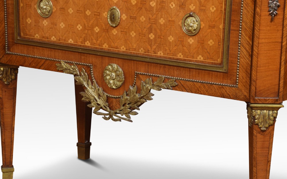 Neoclassical kingwood parquetry marble-topped chef of drawers View VI