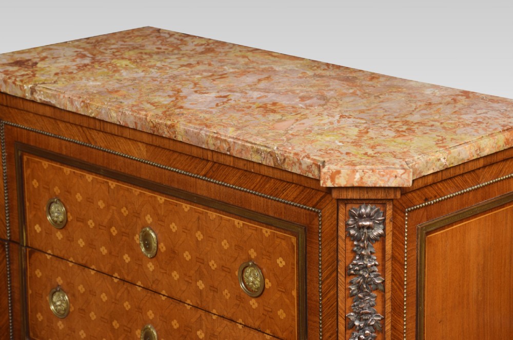 Neoclassical kingwood parquetry marble-topped chef of drawers View VIII