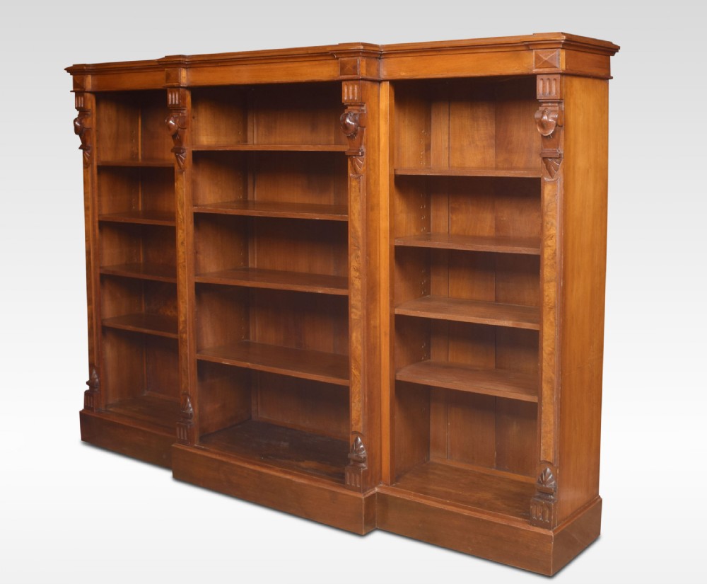 Large walnut dwarf open bookcase