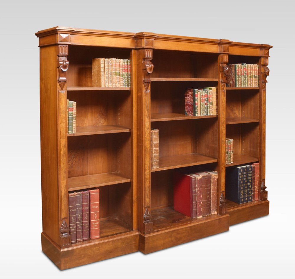 Large walnut dwarf open bookcase View III
