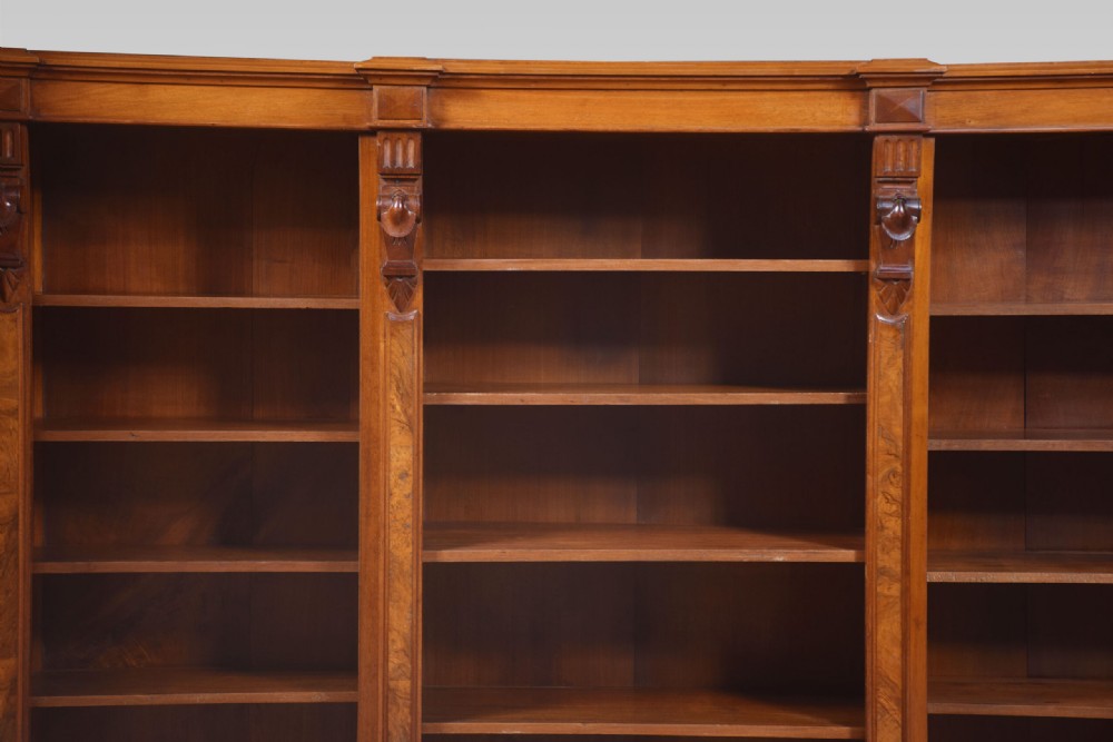 Large walnut dwarf open bookcase View V