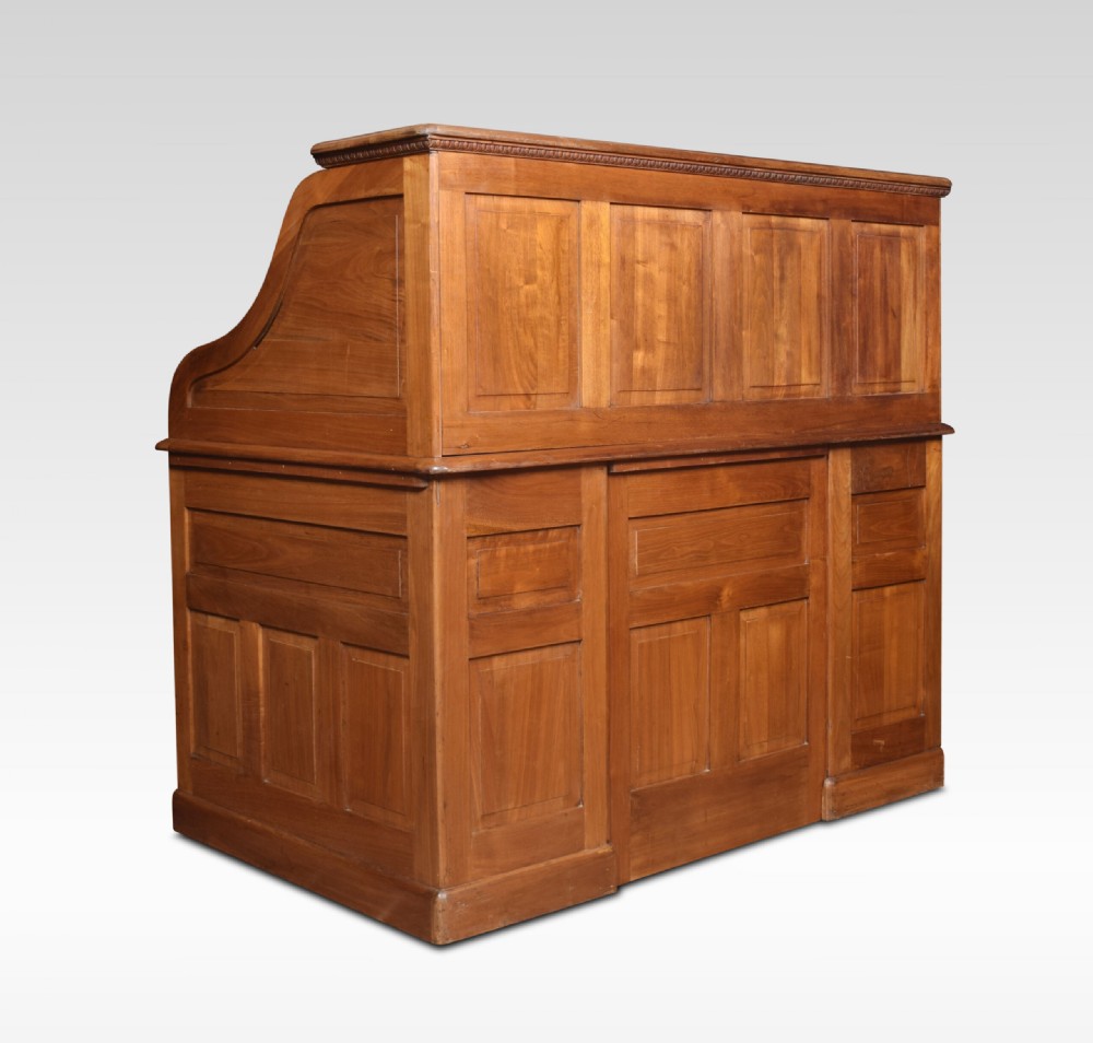 Walnut pedestal roll top desk View II