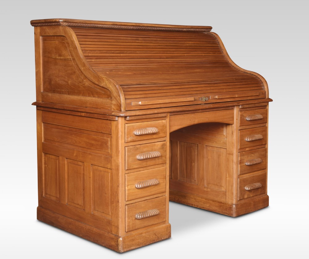 Walnut pedestal roll top desk View III