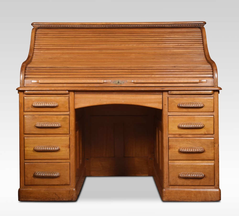 Walnut pedestal roll top desk View IV