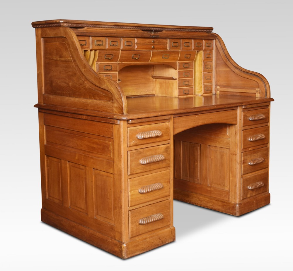 Walnut pedestal roll top desk View V