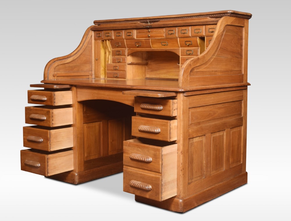 Walnut pedestal roll top desk View VI