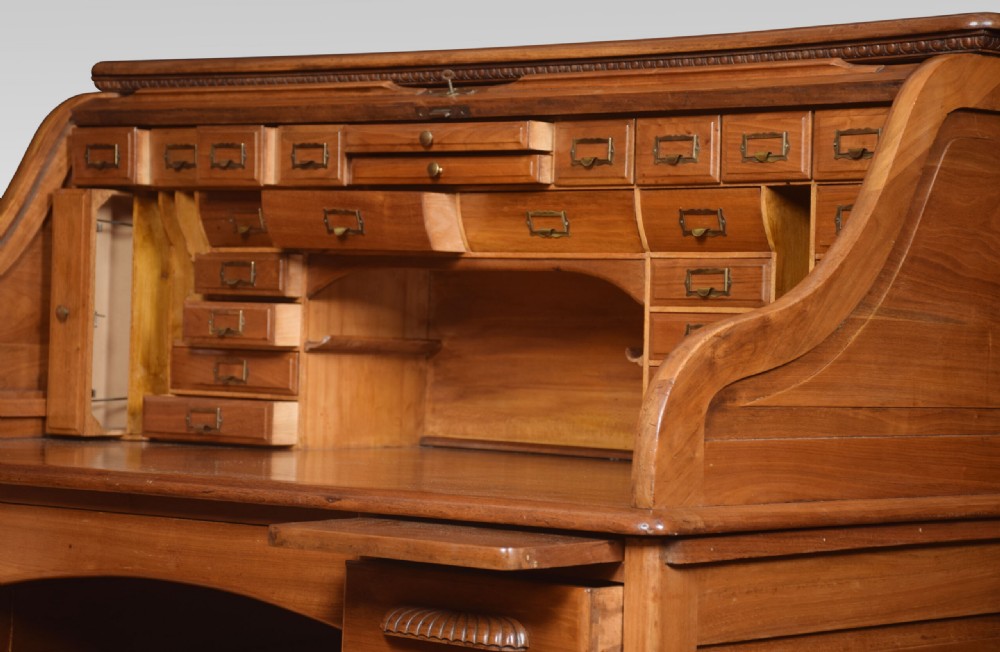 Walnut pedestal roll top desk View VII