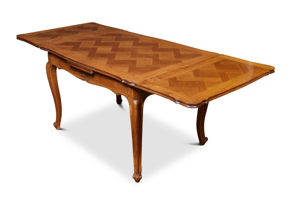 Oak Parquetry French draw leaf table