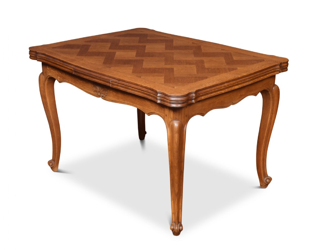 Oak Parquetry French draw leaf table View II