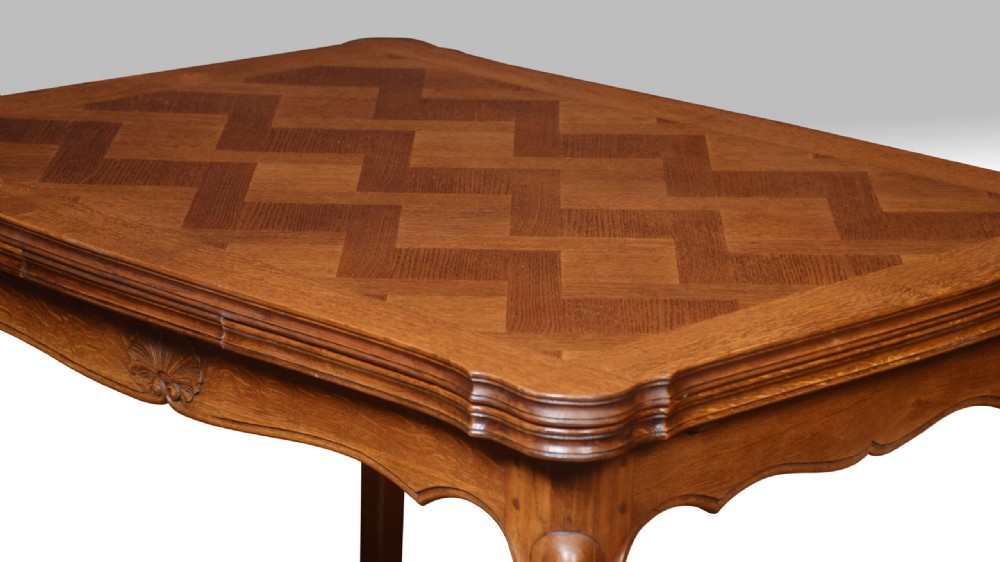 Oak Parquetry French draw leaf table View III