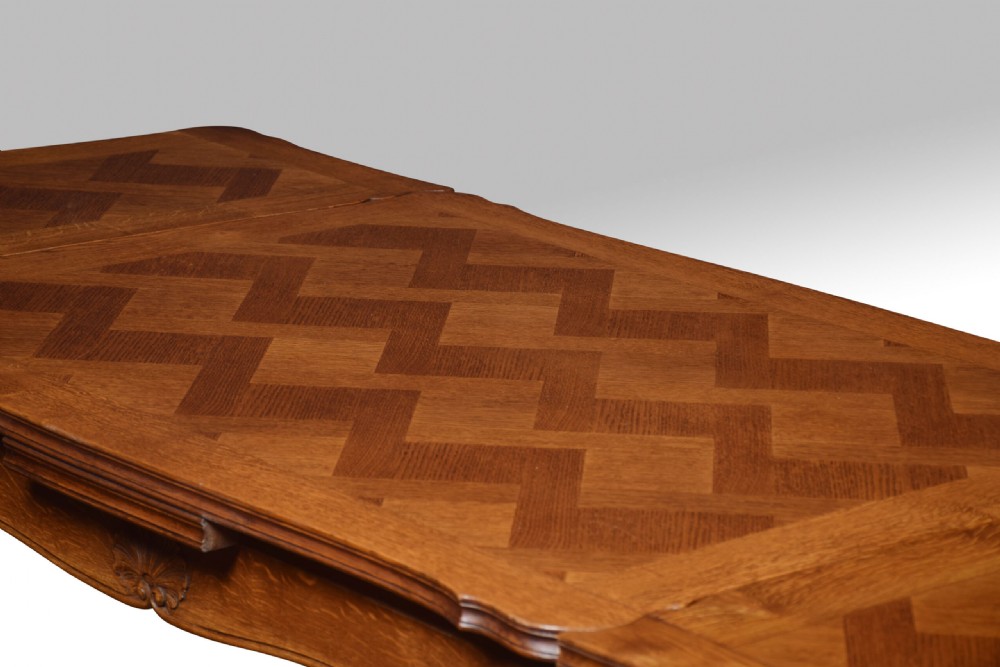 Oak Parquetry French draw leaf table View V