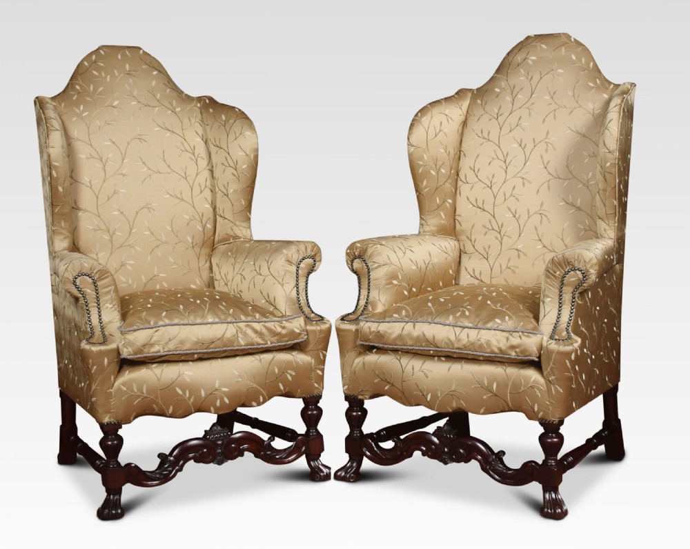 Pair of high back wing armchairs View II