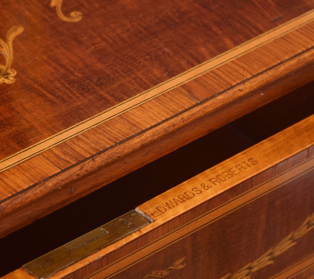 Edwards and Roberts mahogany and satinwood inlaid writing table View X