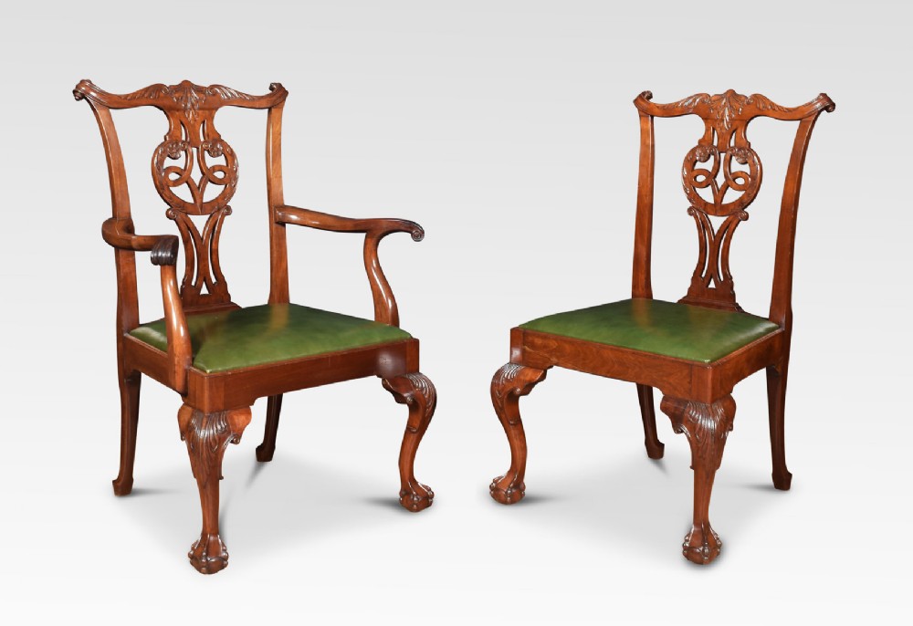 Set of eight Chippendale style dining chairs
