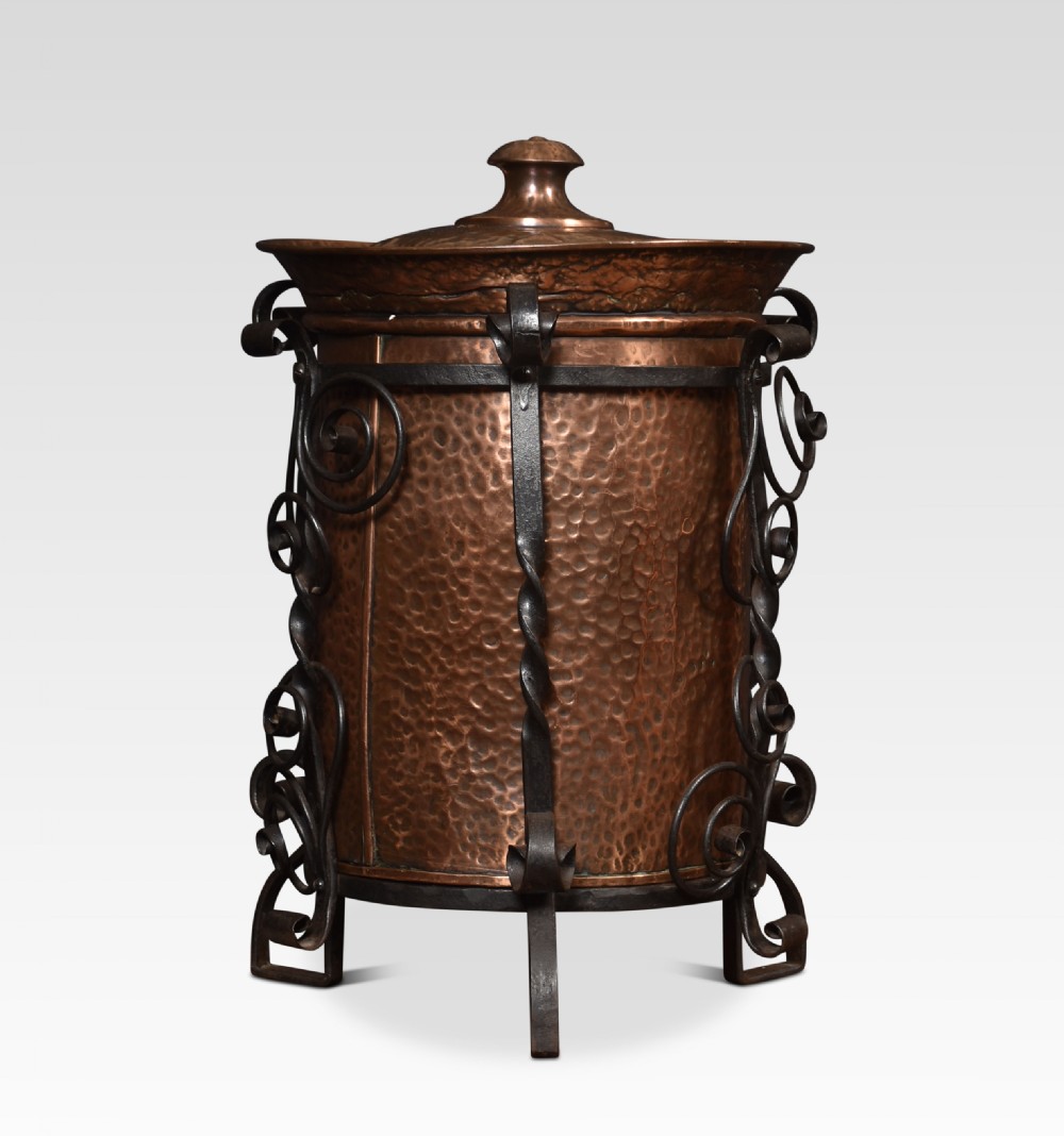 Arts and Crafts circular copper coal bucket View II