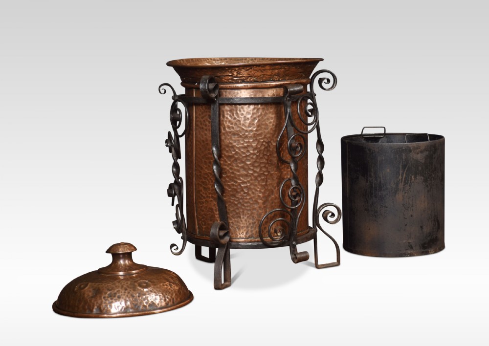 Arts and Crafts circular copper coal bucket View III