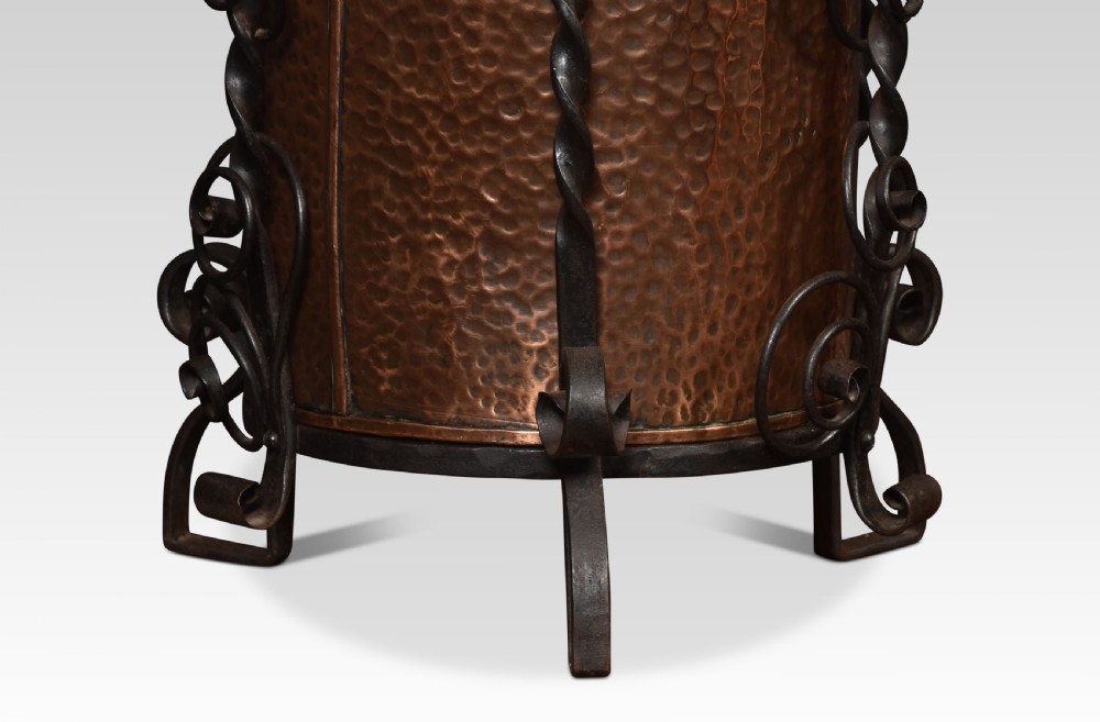 Arts and Crafts circular copper coal bucket View IV