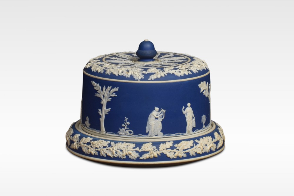 Blue dip Jasperware cylindrical form cheese dish