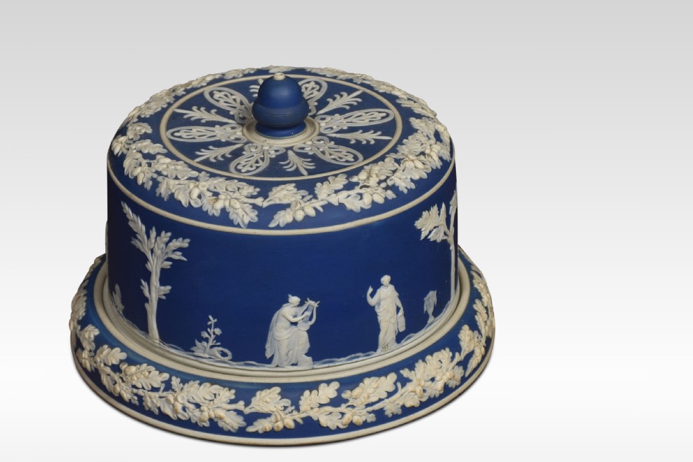 Blue dip Jasperware cylindrical form cheese dish View II